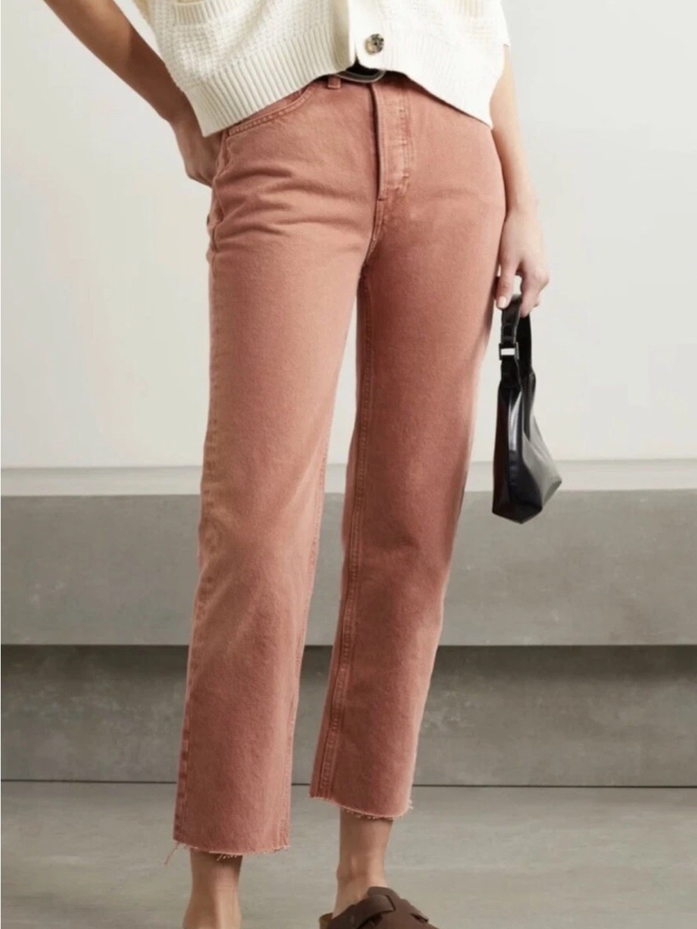 Re/Done Jeans 70S Stove Pipe High-Rise Button-Fly Washed Clay Size 23